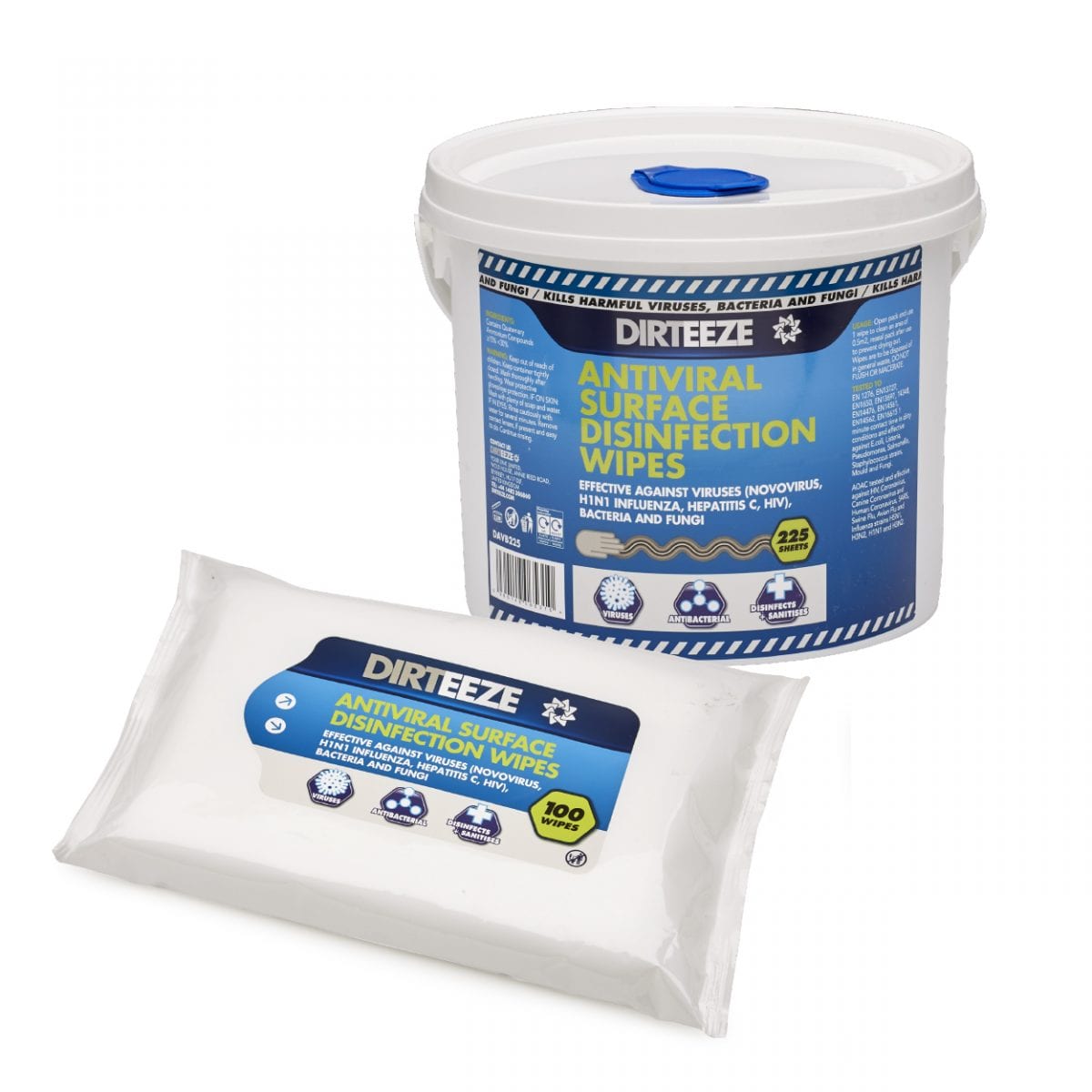  Antiviral Surface Disinfection Wipes Dirteeze Code DAVB225 Bucket / DAVF100 Flowpack