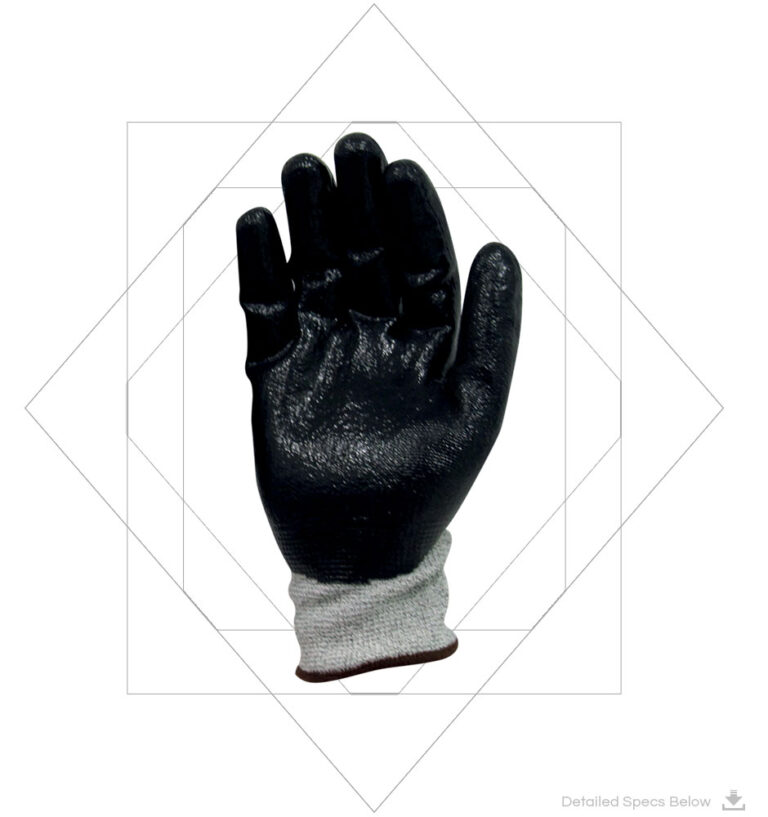 Black X5 Fiber Knitted Cut Resistant Liner Gloves - Dyneema Sandy Nitrile Level 5 Severe Cut Resistant Gloves