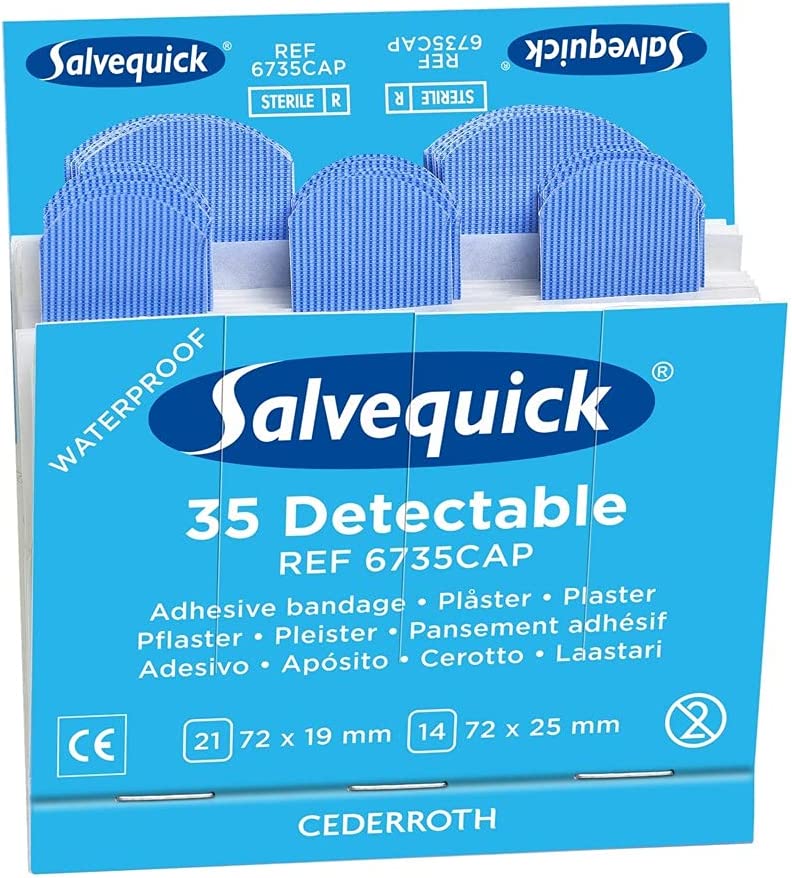 CEDERROTH SALVEQUICK DISPNSR WITH 67 x 35 DETECTABLE PLASTER35 FOR DISPENSER PACK WITH 6375