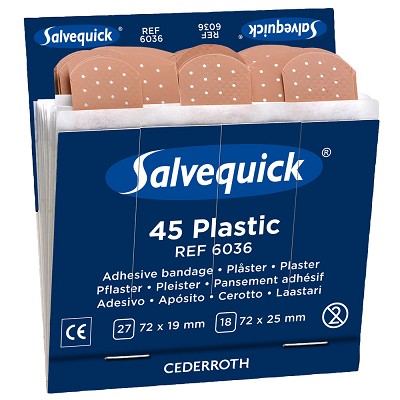 Cederroth Salvequick Plastic Plaster, 6x45pcs, Flexible plastic plasters, Allergy Tested