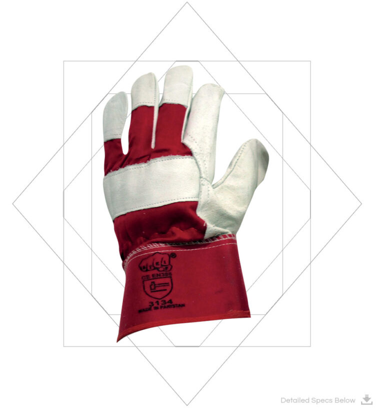 Cotton back. Rubberized cuff, Full Grain Leather Gloves with Red Back - Rubberized cuff gloves by STEIF