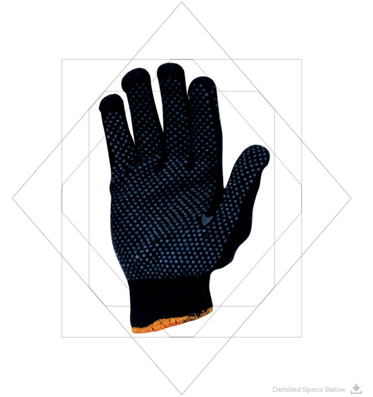 Cotton Seamless Knitted Gloves With Blue PVC Dots On Both Sides - Cotton Knitted Gloves With Double Sided Blue Pvc Dots