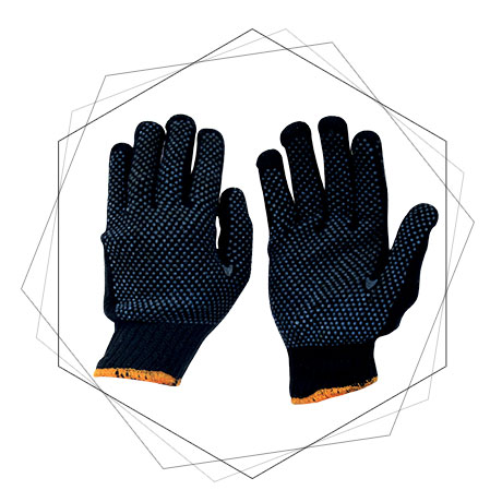 Cotton Seamless Knitted Gloves With Blue PVC Dots On Both Sides - Cotton Knitted Gloves With Double Sided Blue Pvc Dots