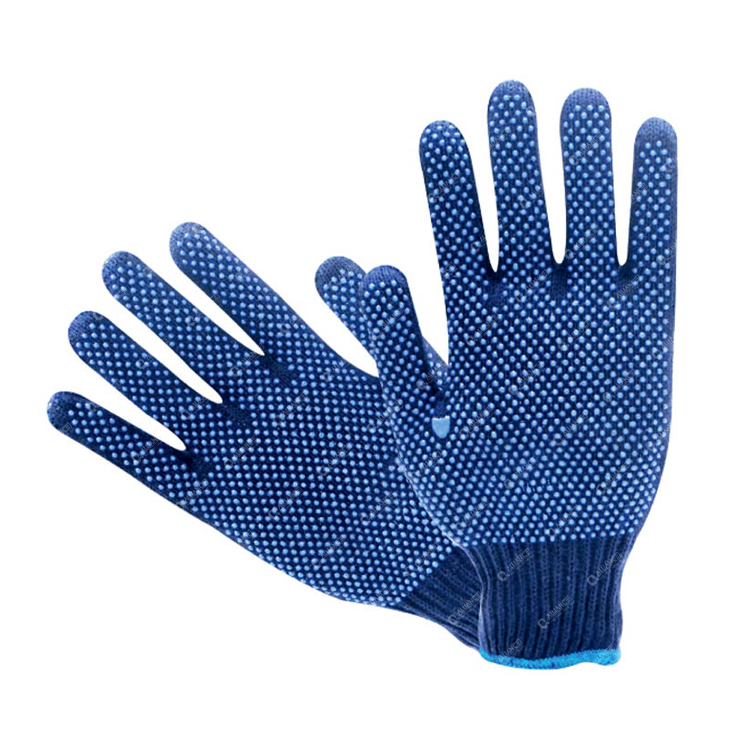  Double Side Dotted Gloves, Blue - 900 White Knitted Gloves 2-Sides Blue Dots