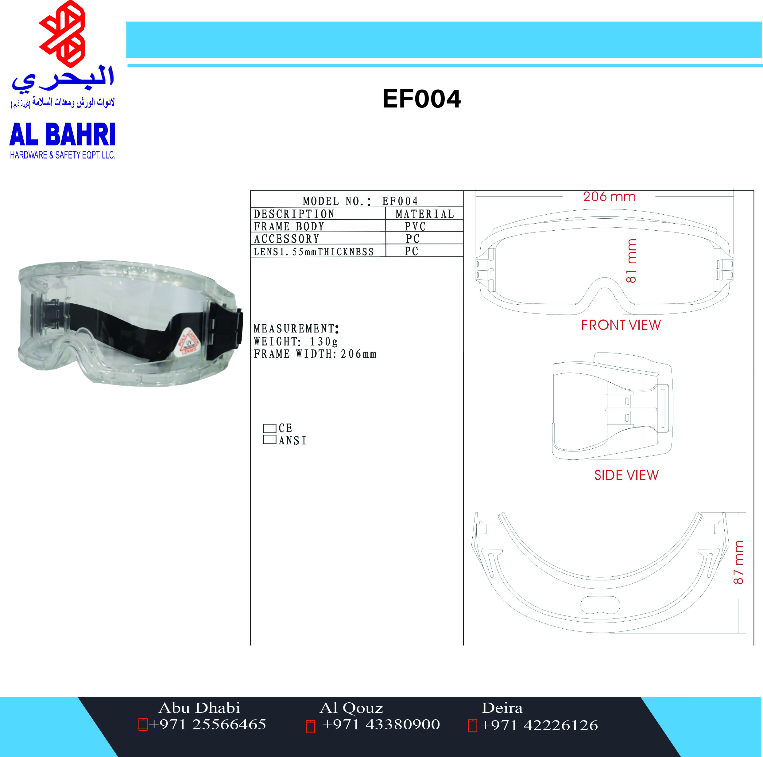 EF004 GOGGLE INDIRECT VENT ANTI FOG ANSI Z87.1