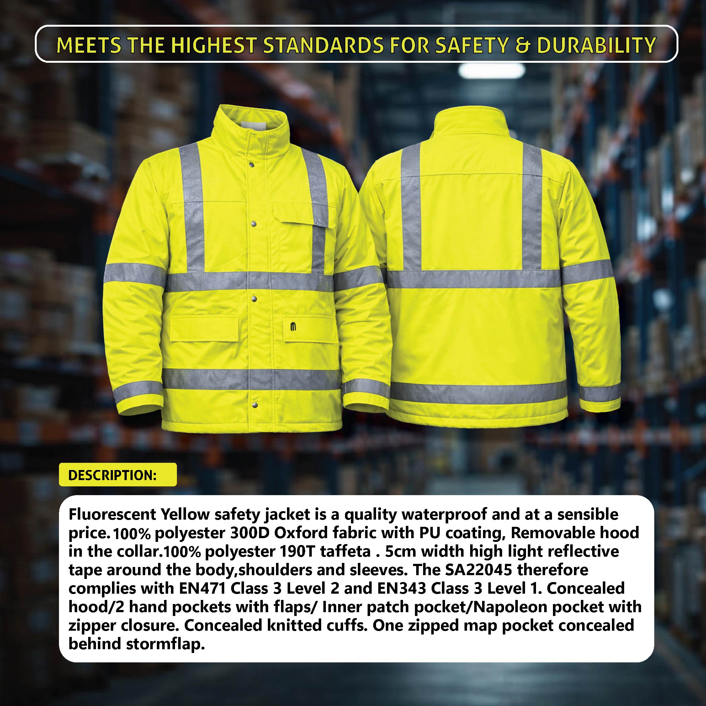 Jacket Fluorescent Yellow With Reflective Strip