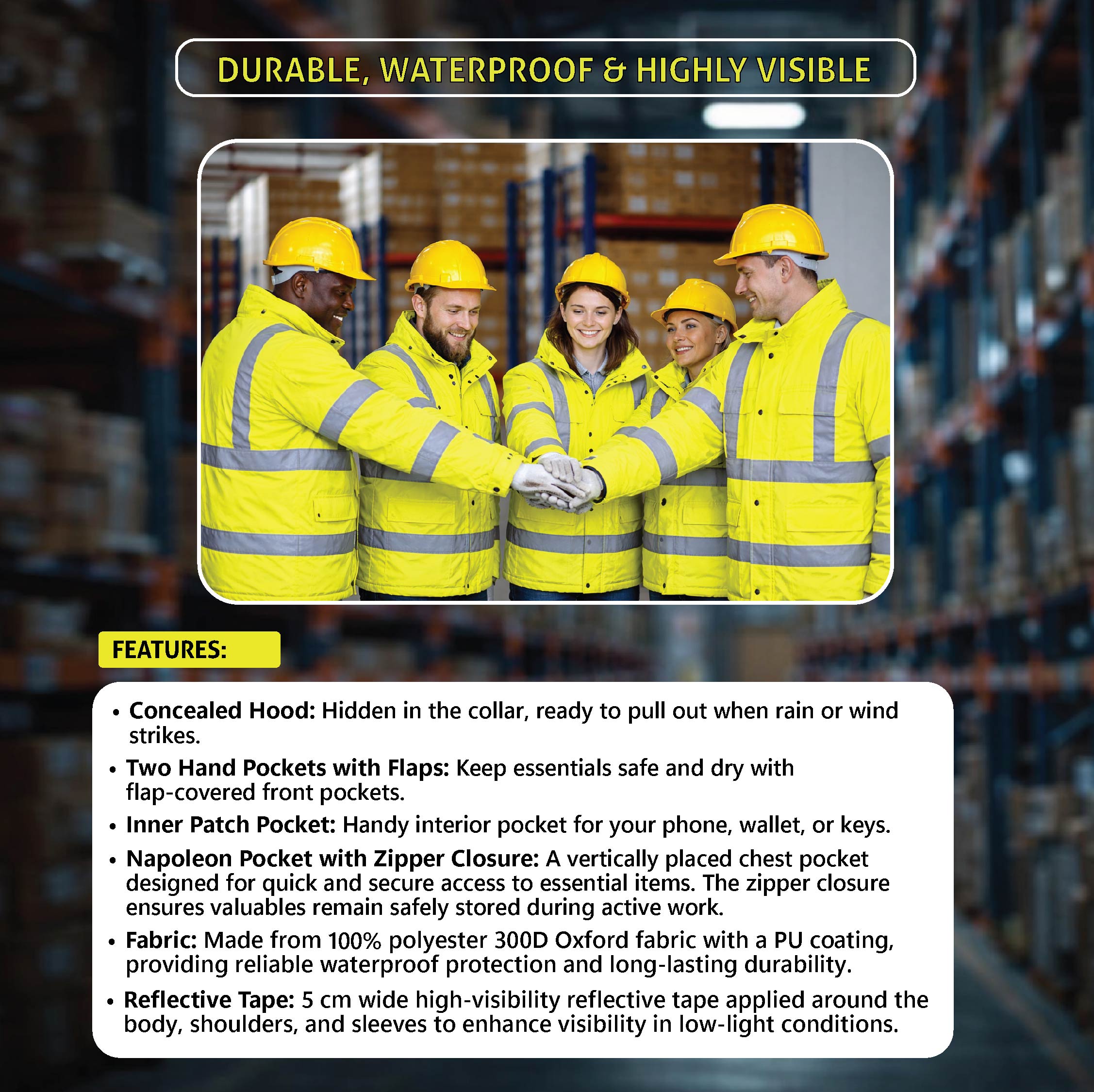 Jacket Fluorescent Yellow With Reflective Strip