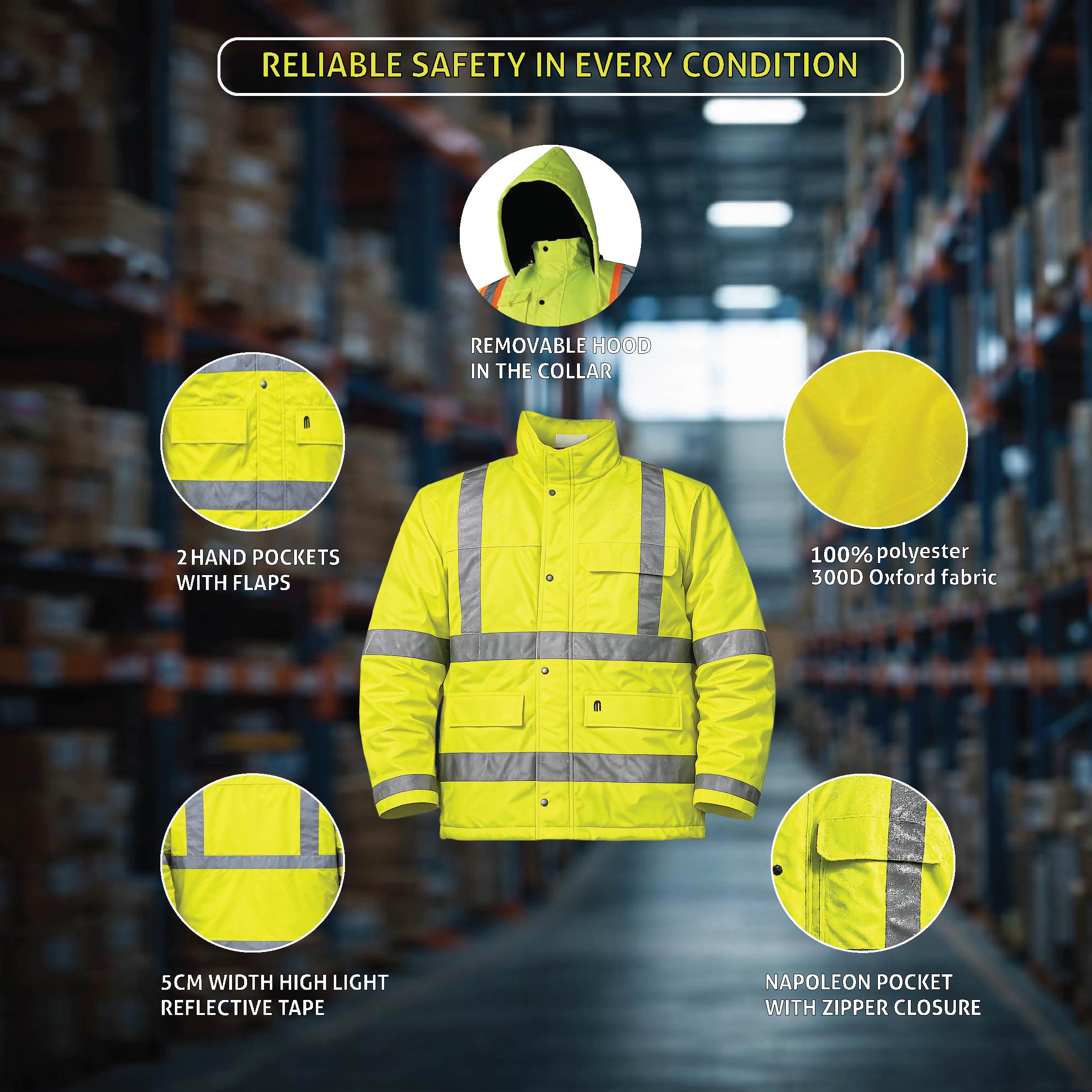 Jacket Fluorescent Yellow With Reflective Strip