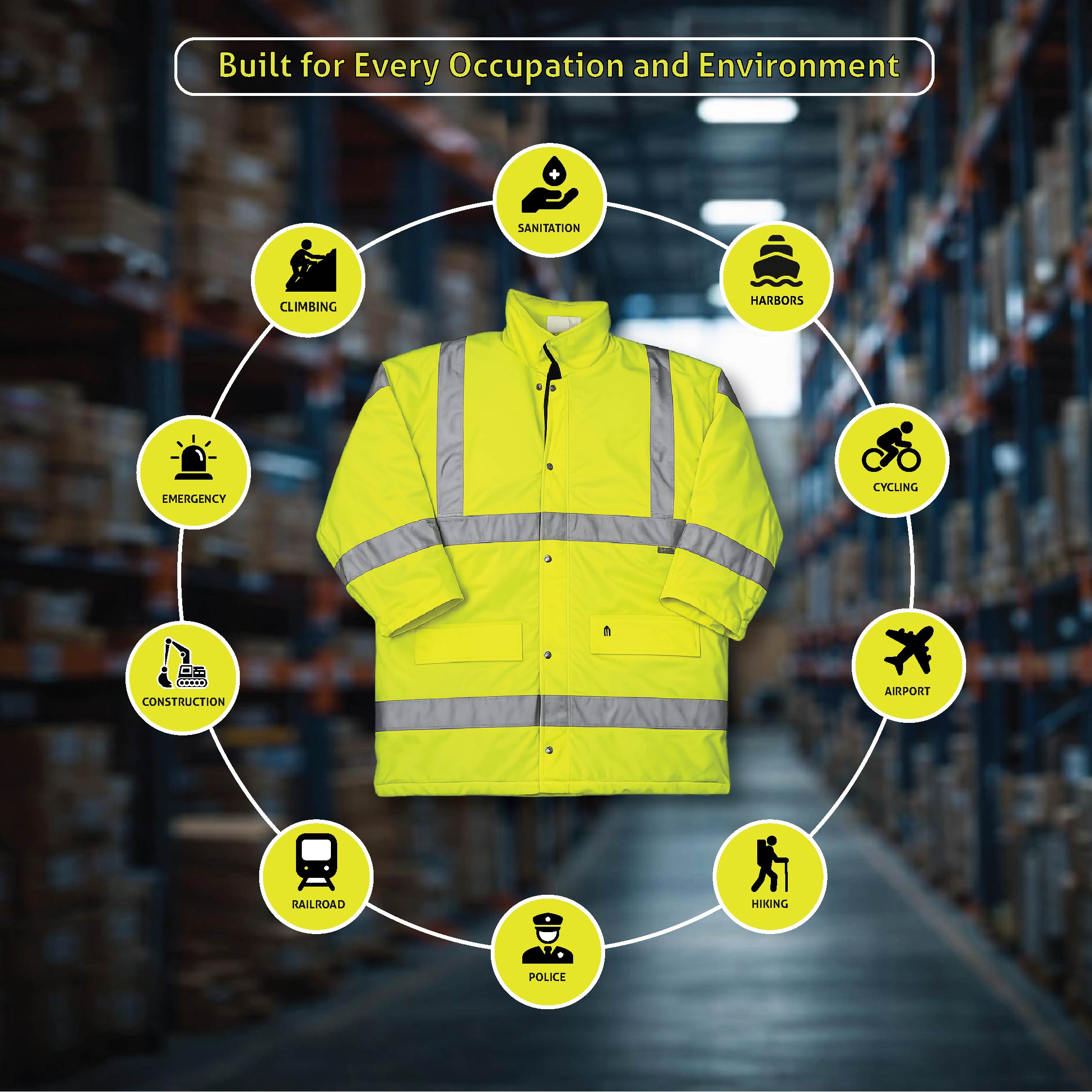 Jacket Fluorescent Yellow With Reflective Strip