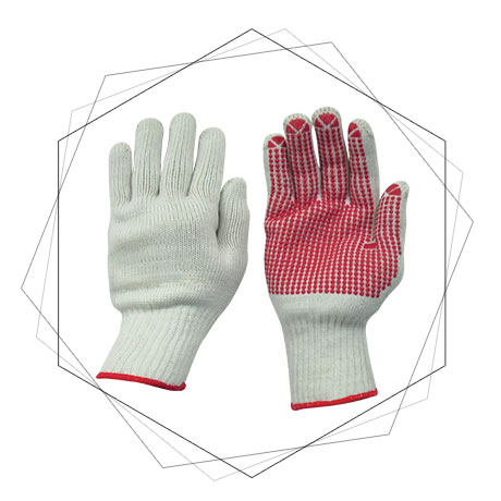 Knitted Gloves With PVC Dots -Knitted Gloves With Red PVC Dots on One Side