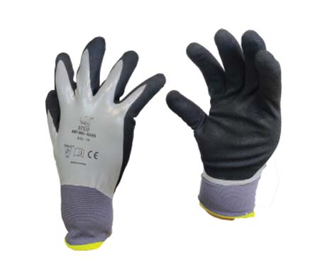 KX43 Nylon Liner Nitrile Grey Black Sandy- Mechanical Nylon Gloves Full Nitrile Coated