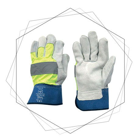 Leather Gloves with Fluorescent Reflective Back A-Grade L81