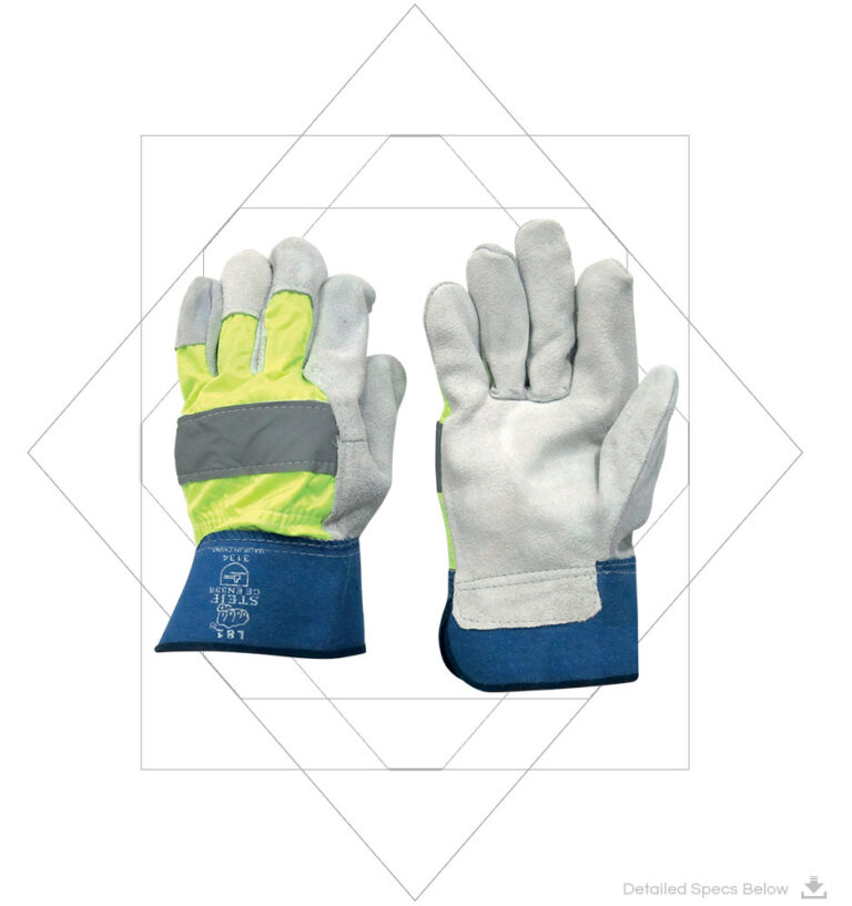 Leather Gloves with Fluorescent Reflective Back A-Grade L81