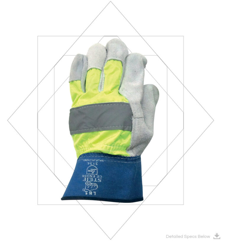 Leather Gloves with Fluorescent Reflective Back A-Grade L81