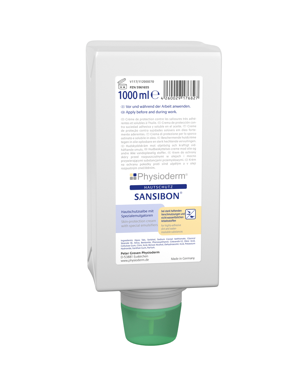 Phyioderm Sansibon 1000ML (Heavy Dirt), Highly adhesive dirt, Skin protection