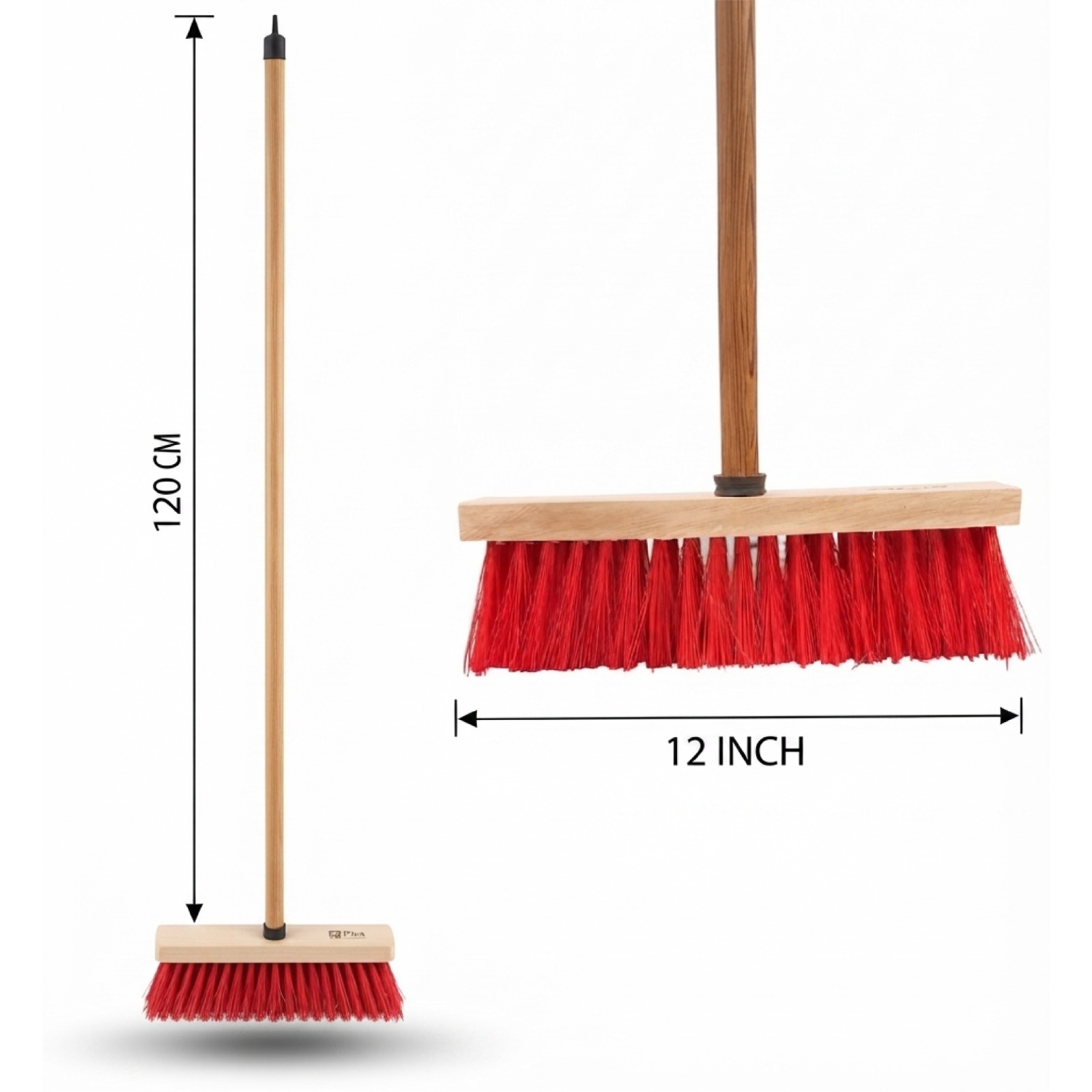 RED PET HARD BROOM BRUSH 12 inch  WITH STICK HANDLE