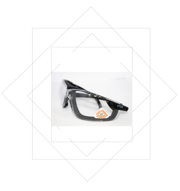 TWF002A Black Strip Safety Spectacles- Dust blocking gas kit, Anti scratch, UV protection safety glass