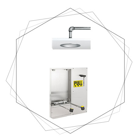  Wall-Mounted Laboratory Combination, Speakman SE-575-DP-238 Combination wall mounted, swing down eye/face wash and shower in recessed SS cabinet